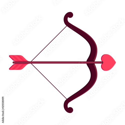 Cupid's bow and arrow with a heart-shaped tip. Valentine's Day, love, and romance concept. Flat vector illustration isolated on white background