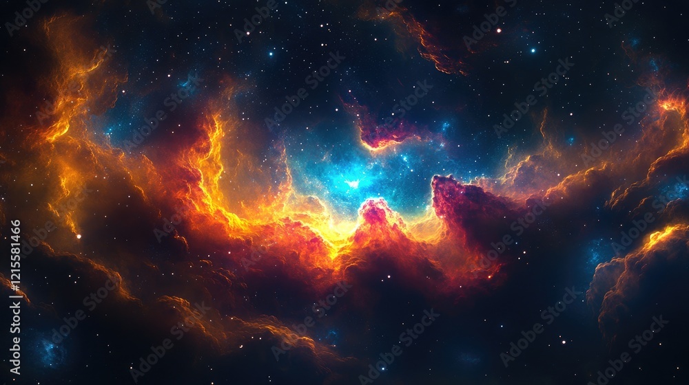 Obraz premium Fiery Nebula in Deep Space with Swirling Colors