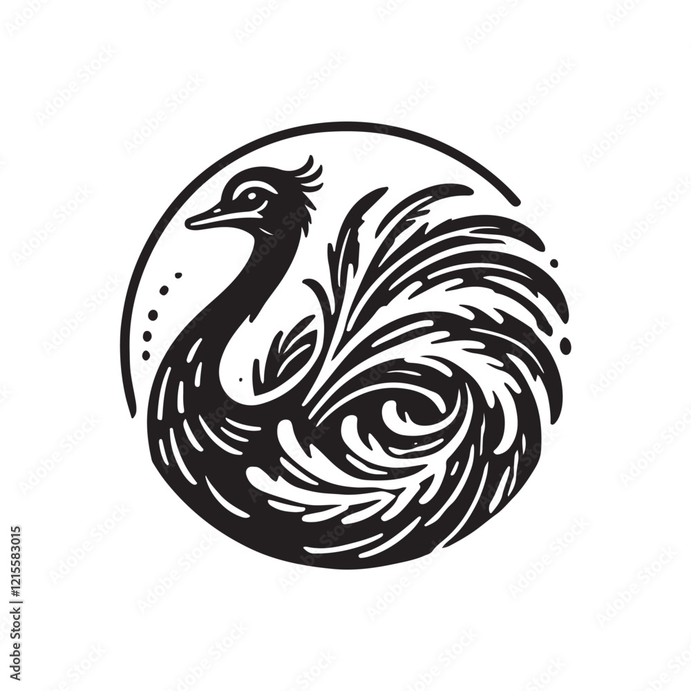 Fototapeta premium Black Color Ostrich silhouette design Vector Illustration, Solid White Background (10).eps