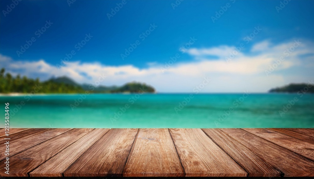 Fototapeta premium empty table background blurred tourism coastline traveling banner with copy space