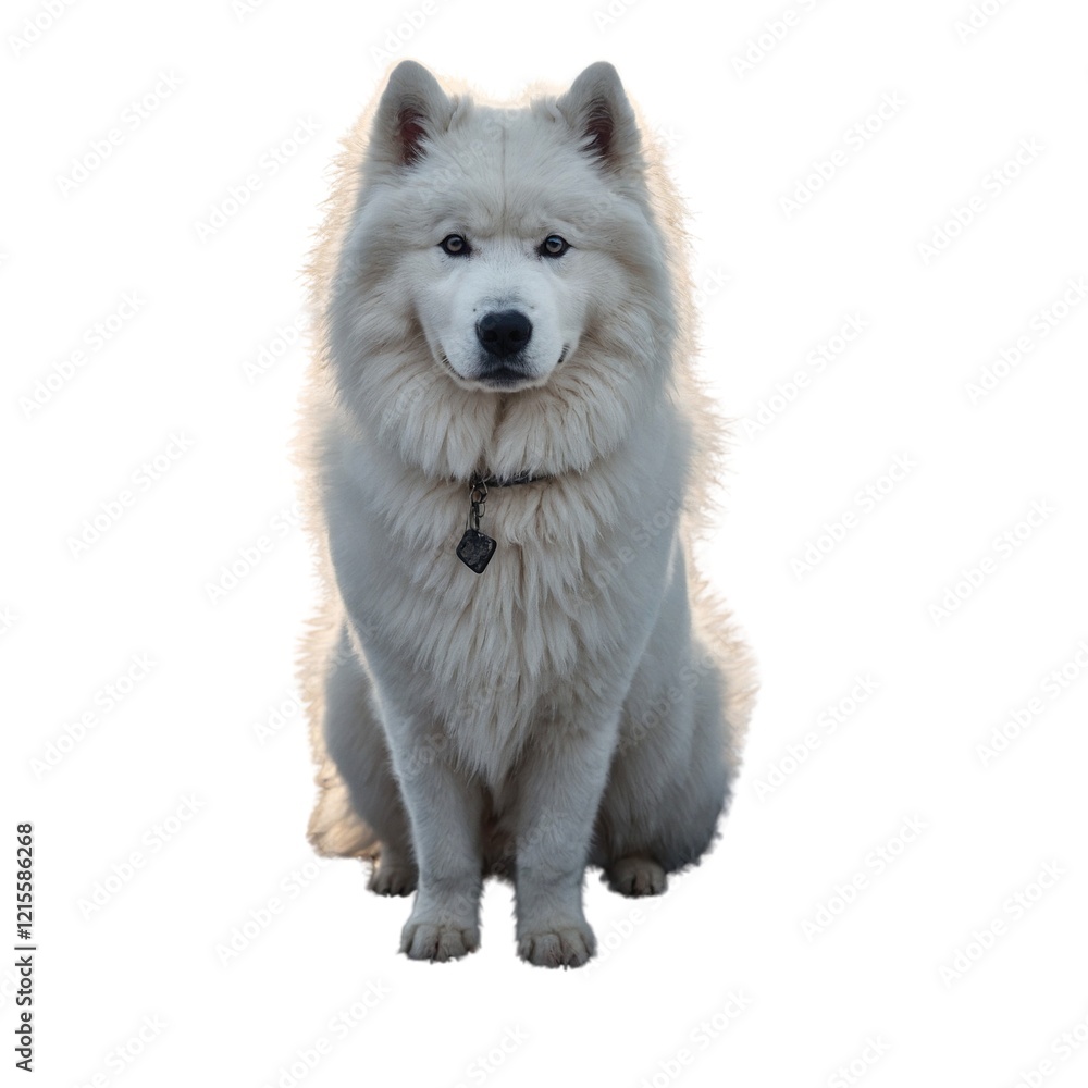 Fototapeta premium White samoyed dog, sitting, isolated on white.dog pet isolated white background.