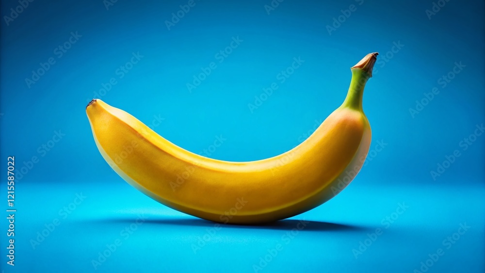 Vibrant Yellow Banana on Blue Background - Fresh Fruit Stock Photo Vibrant Yellow Banana on Blue Background - Fresh Fruit Stock Photo