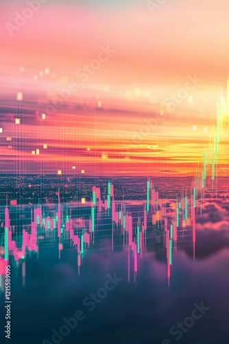 Wallpaper Mural Real-time cryptocurrency trading graph with bullish signals on a pastel sky background Torontodigital.ca