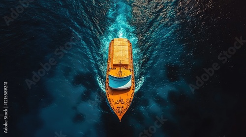 Wallpaper Mural Aerial View of an Orange Ship Sailing on Dark Blue Water Torontodigital.ca