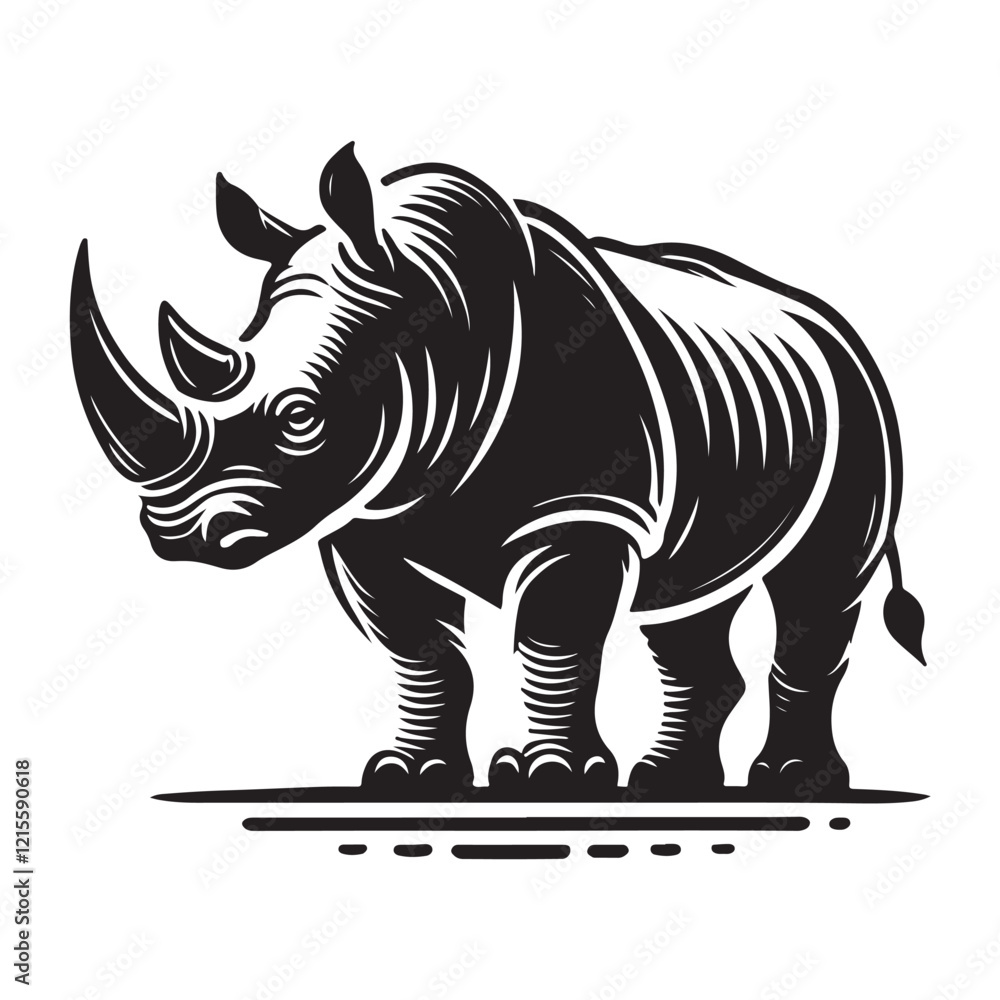 Fototapeta premium Black Color Rhinoceros silhouette design Vector Illustration, Solid White Background (1).eps
