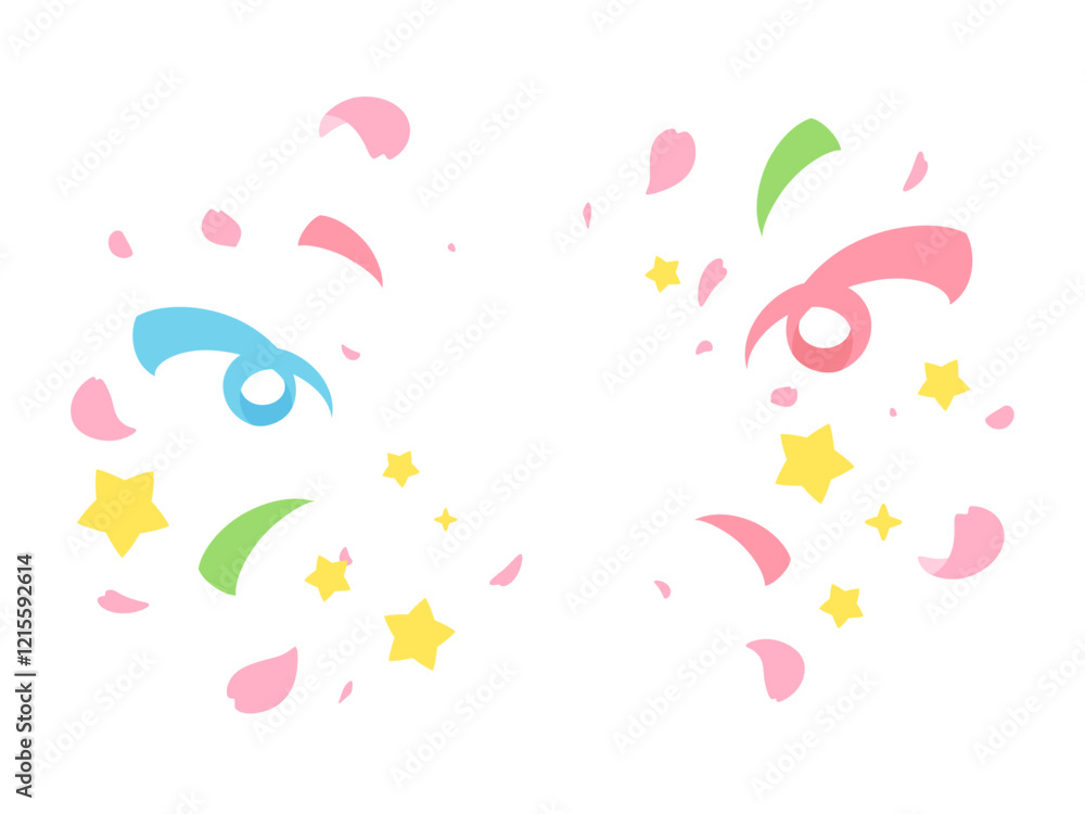 桜の花びらとリボンと星が弾ける背景イラスト 桜の花びらとリボンと星が弾ける背景イラスト