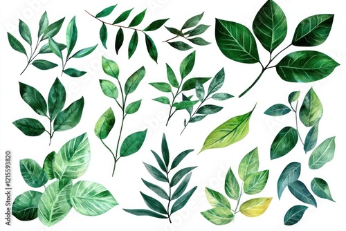A collection of various green leaves in different shapes and sizes, showcasing botanical diversity.