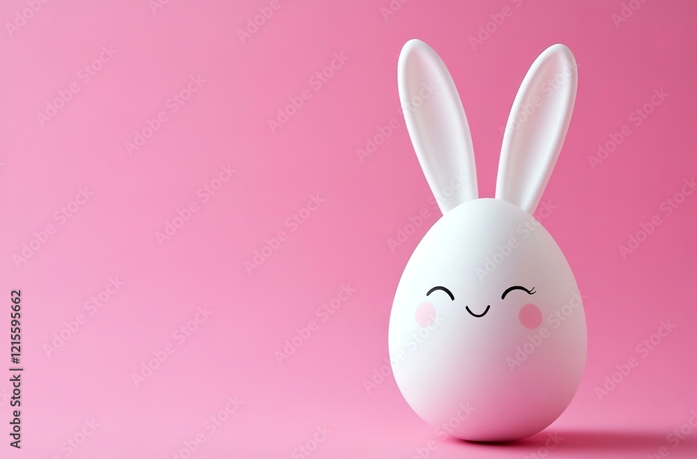 A charming white Easter bunny creatively crafted from an egg rests on a lovely pink background enhancing the festive atmosphere A charming white Easter bunny creatively crafted from an egg rests on a lovely pink background enhancing the festive atmosphere