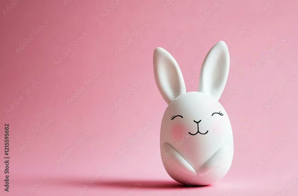 Obraz premium A charming white Easter bunny creatively crafted from an egg rests on a lovely pink background enhancing the festive atmosphere