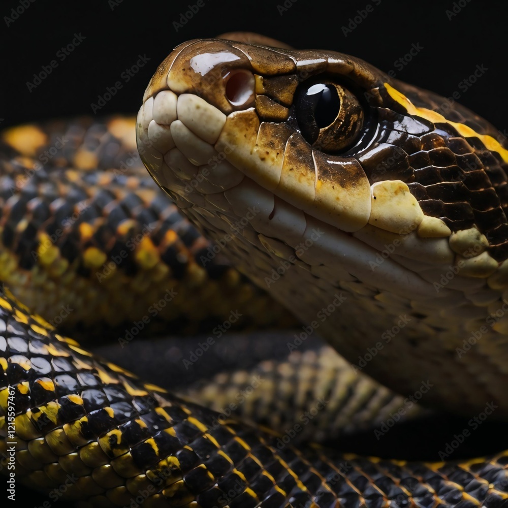 close up of a snake on a black background close up of a snake on a black background