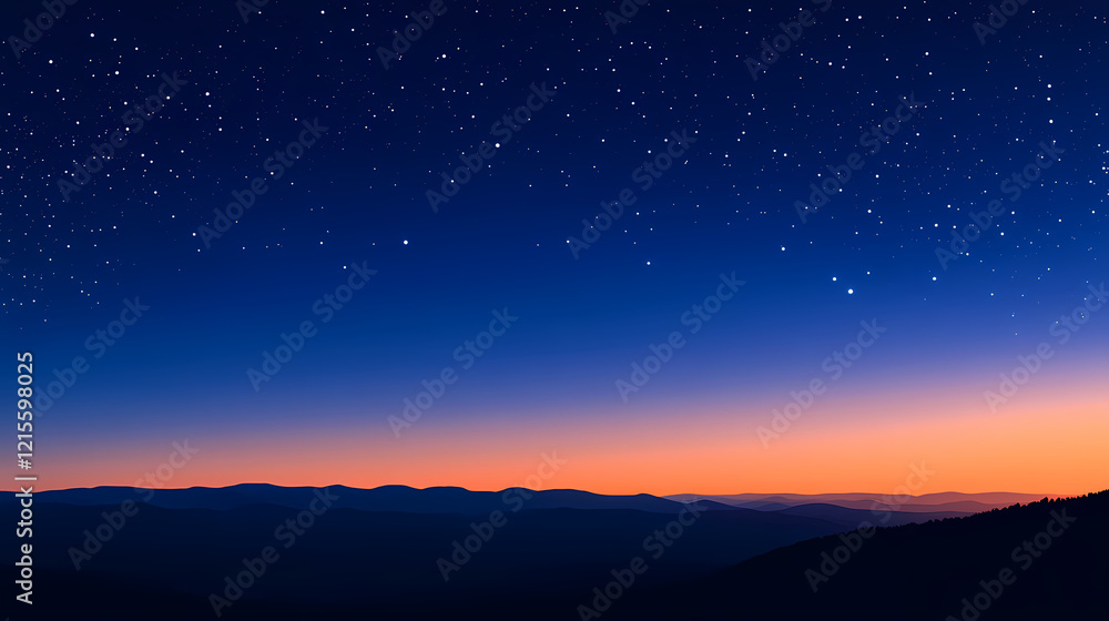Star-filled sky with shades of indigo and deep blues on the horizon, astronomy, orbes, morning. Indigo Skies. Illustration Star-filled sky with shades of indigo and deep blues on the horizon, astronomy, orbes, morning. Indigo Skies. Illustration
