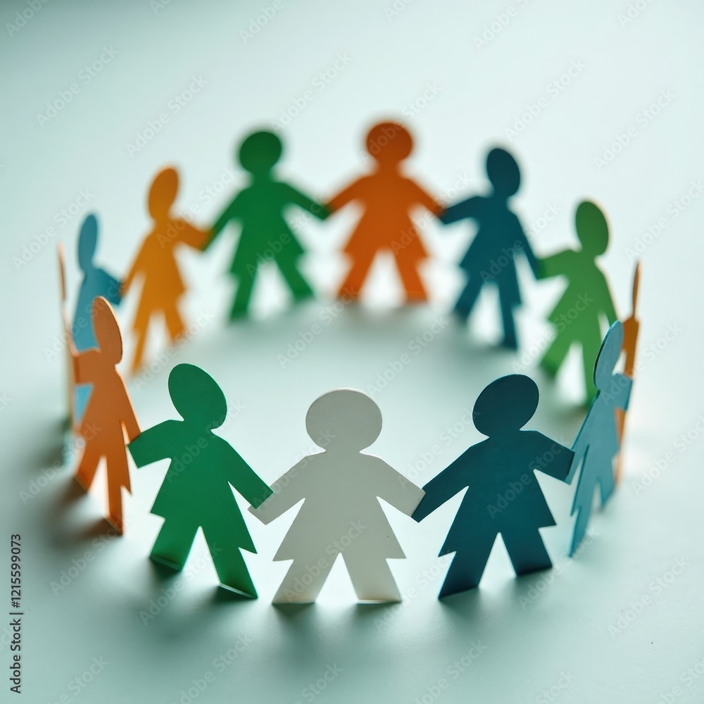 Colorful paper figures holding hands in a circle, symbolizing unity, teamwork, and community. Colorful paper figures holding hands in a circle, symbolizing unity, teamwork, and community.
