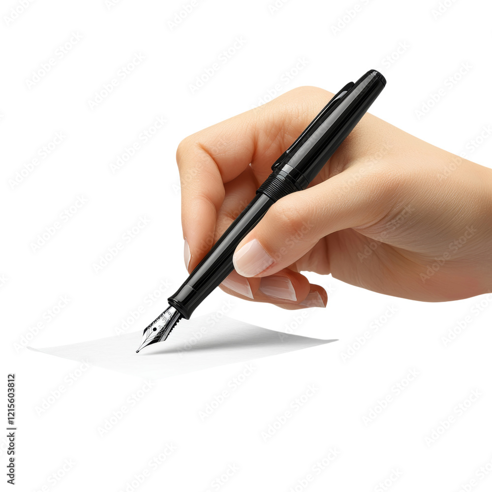 Hand Writing with Fountain Pen on Blank Paper Isolated on transparent background Hand Writing with Fountain Pen on Blank Paper Isolated on transparent background