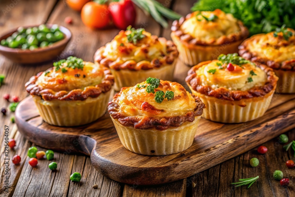 Warm Mini Shepherds Pies with Golden Crust & Fresh Herbs - Delicious Individual Portions Warm Mini Shepherds Pies with Golden Crust & Fresh Herbs - Delicious Individual Portions