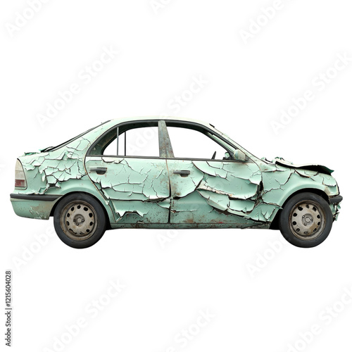 Rusty Car with Peeling Paint on Isolated Isolated on transparent background
