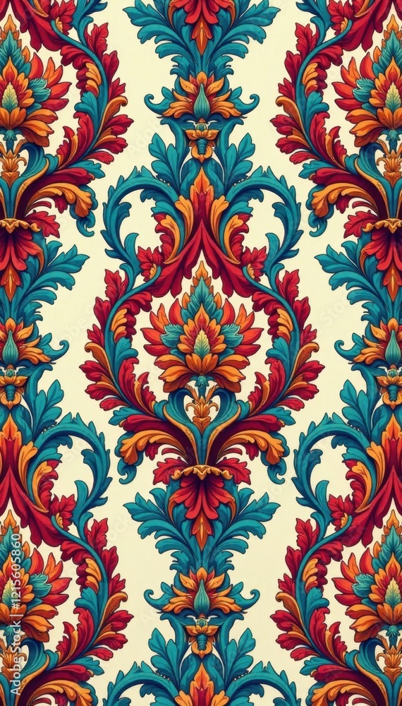 Intricate floral damask, elegant seamless pattern, royal, backdrop Intricate floral damask, elegant seamless pattern, royal, backdrop