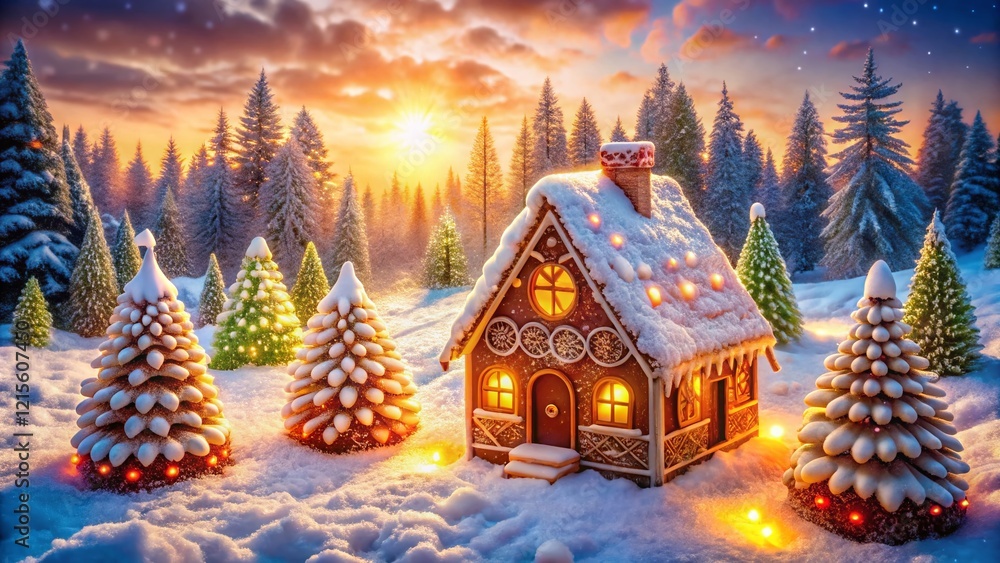 Winter Wonderland Gingerbread House Scene: Festive Holiday Baking Delight Winter Wonderland Gingerbread House Scene: Festive Holiday Baking Delight