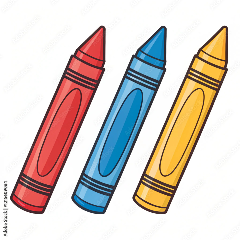 Collection set of red blue and yellow crayons icon isolated on a white background. Vector illustration. Collection set of red blue and yellow crayons icon isolated on a white background. Vector illustration.