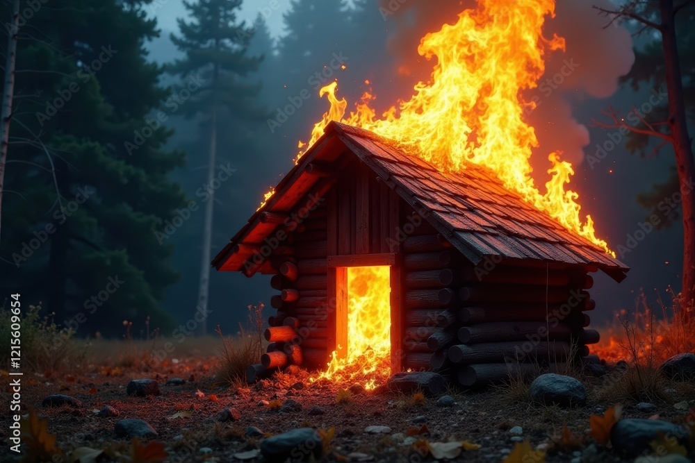 Roof ablaze, intense fire consuming wooden structure, close-up, crisis Roof ablaze, intense fire consuming wooden structure, close-up, crisis