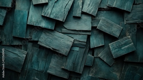 Dark teal wood pieces texture background