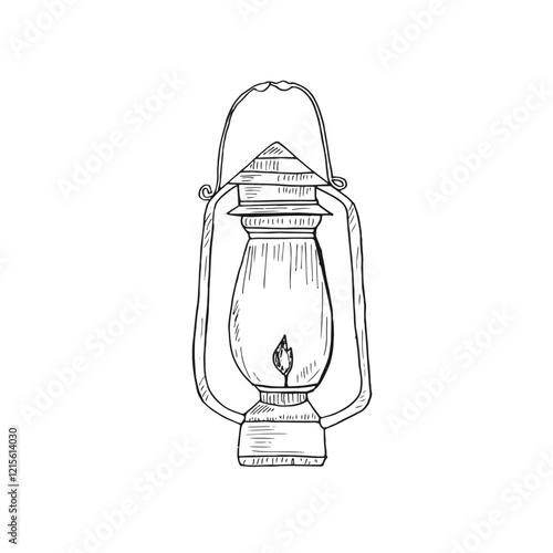 Kerosene lamp oil traditional lantern doodle cartoon hand-drawn vector.