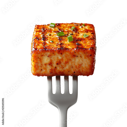 Grilled Tofu on Fork with Garnish Isolated on transparent background