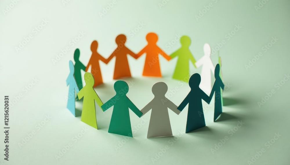 Colorful paper chain figures holding hands, symbolizing unity, teamwork, and community. Colorful paper chain figures holding hands, symbolizing unity, teamwork, and community.