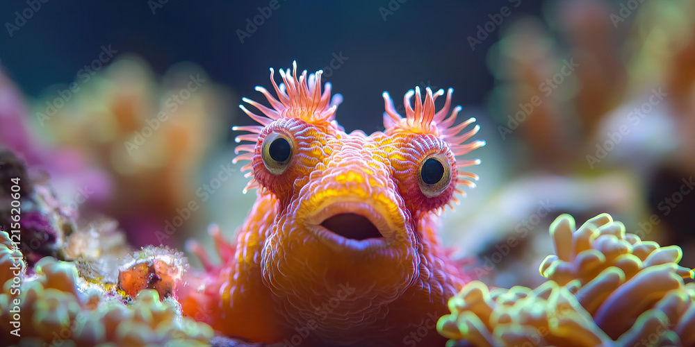 Close-up of Orange Spiny Fish among Coral Close-up of Orange Spiny Fish among Coral