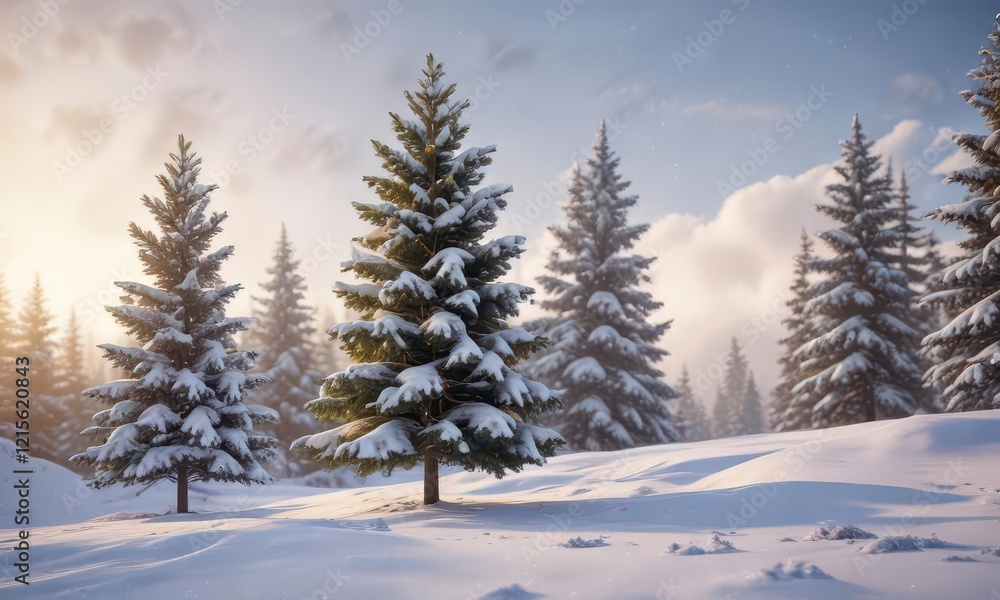 Decorated fir tree against a bright snowy background, holiday, evergreen, Christmas Decorated fir tree against a bright snowy background, holiday, evergreen, Christmas
