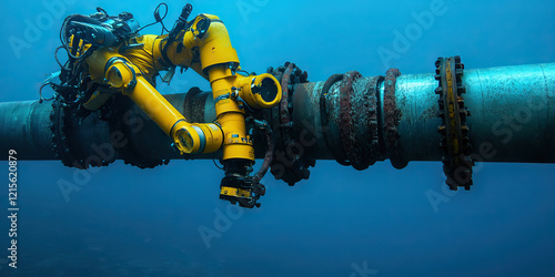 Underwater Robotic Arm Inspecting Submerged Pipeline photo