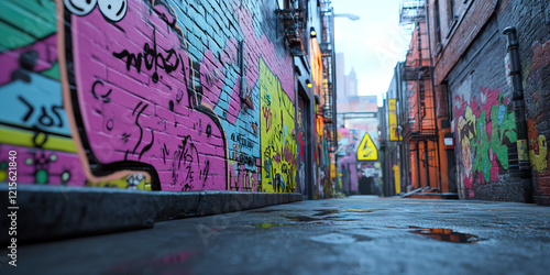 Wallpaper Mural Graffiti-Covered Alleyway with Wet Pavement Torontodigital.ca