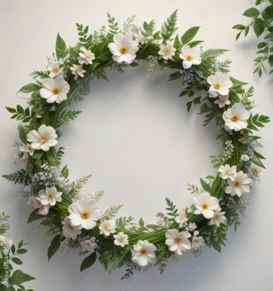 custom made wallpaper toronto digitalFloral wreath with delicate flowers and lush greenery, natural elements, wedding stationery, garden