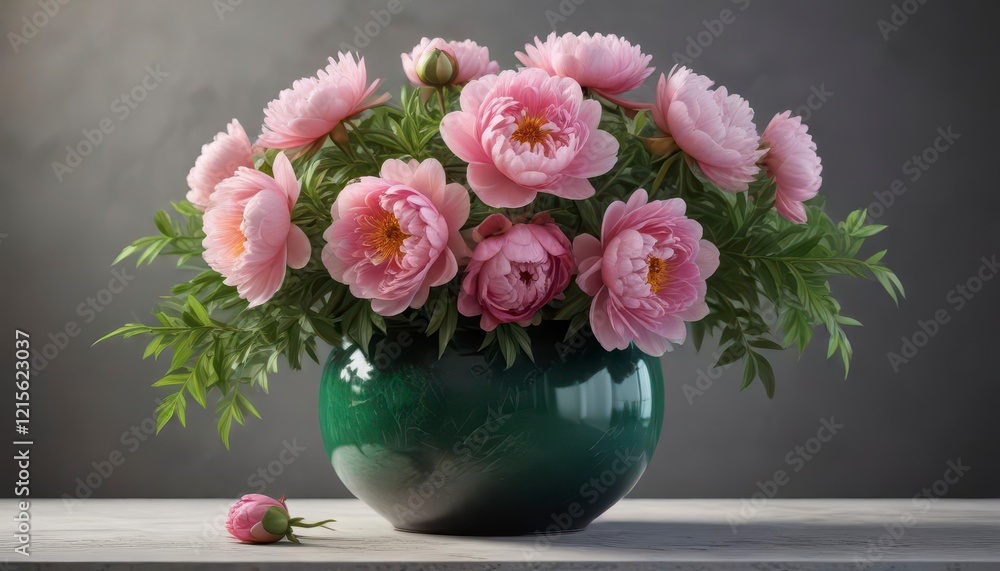 Colorful Peony flowers in a vase with lush greenery, flower bunch, blossom , floral design Colorful Peony flowers in a vase with lush greenery, flower bunch, blossom , floral design
