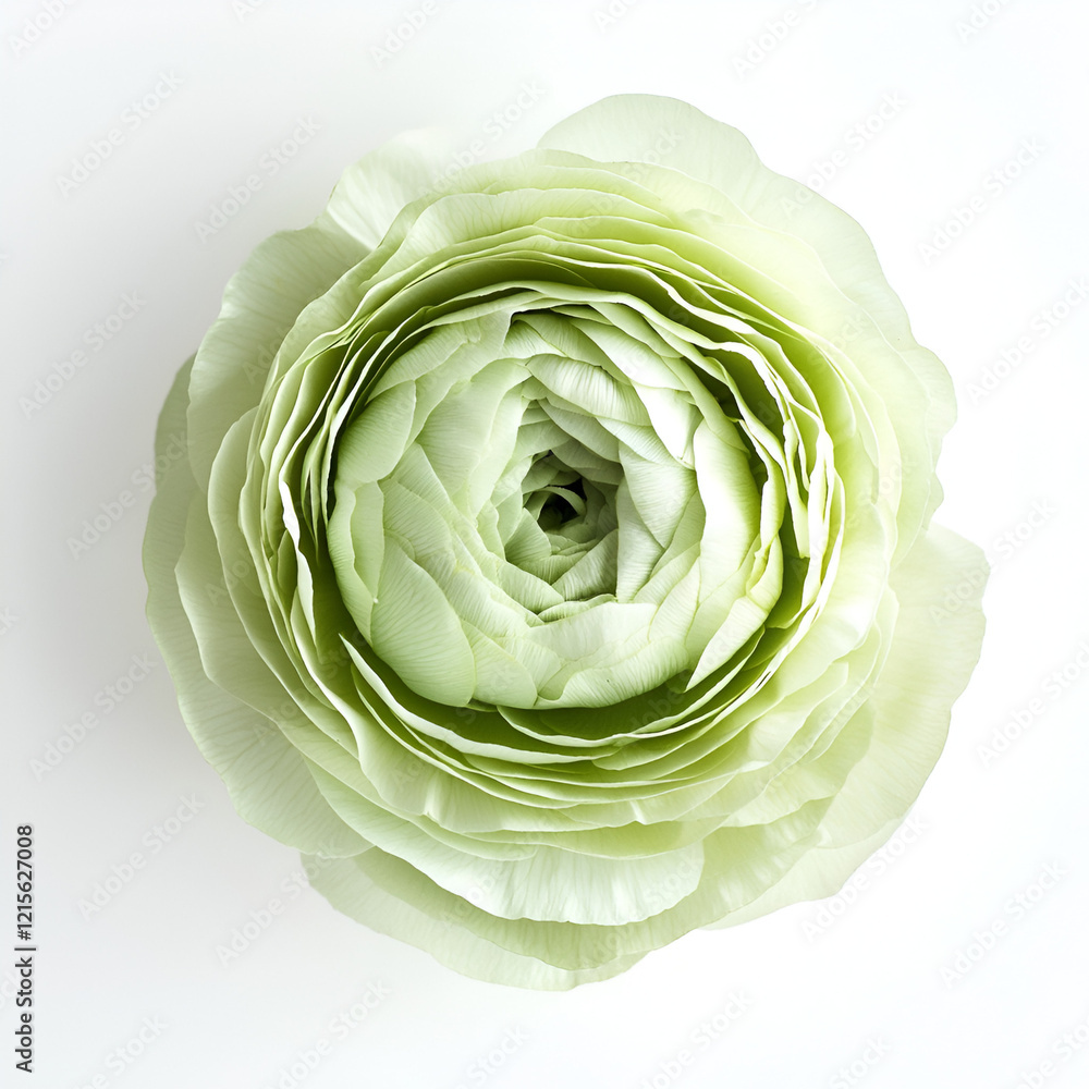 Fototapeta premium Close-up of a pale green ranunculus blossom. Delicate petals create a beautiful floral display.