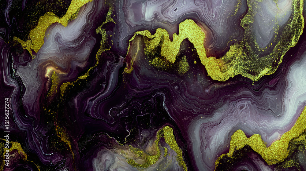Obraz premium Abstract Gold and Purple Marble Texture: Elegant Swirls, Luxury Background Design