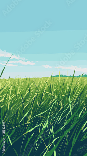 Tranquil Field of Grass Bathed in the Warm Hues of a Breathtaking Sunset