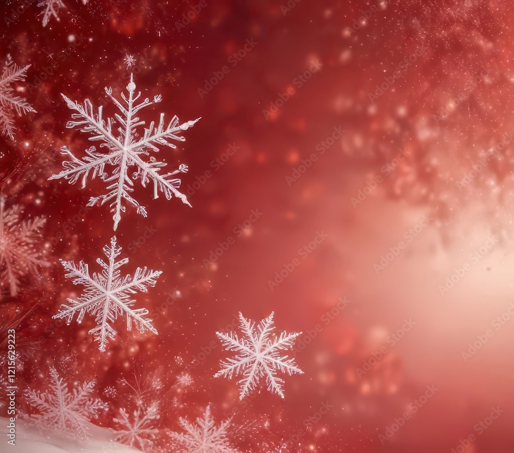 Snowflakes gently fall on a festive red gradient background, creating a serene winter scene , snowfall, Christmas illustration, cozy decor Snowflakes gently fall on a festive red gradient background, creating a serene winter scene , snowfall, Christmas illustration, cozy decor