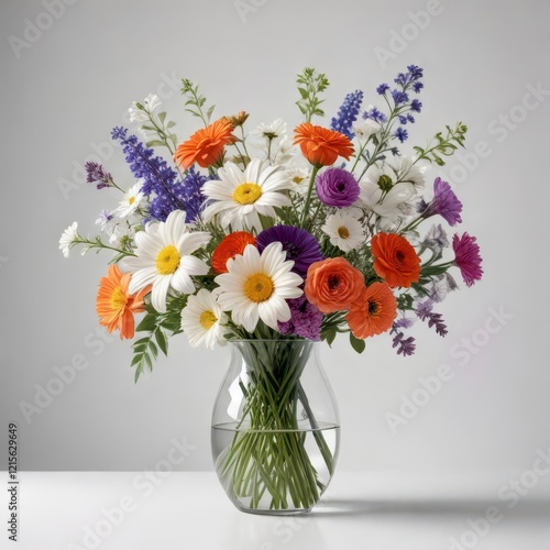 Wallpaper Mural Mixed flowers in a modern glass vase on white background,  centerpiece, flowers,  spring Torontodigital.ca