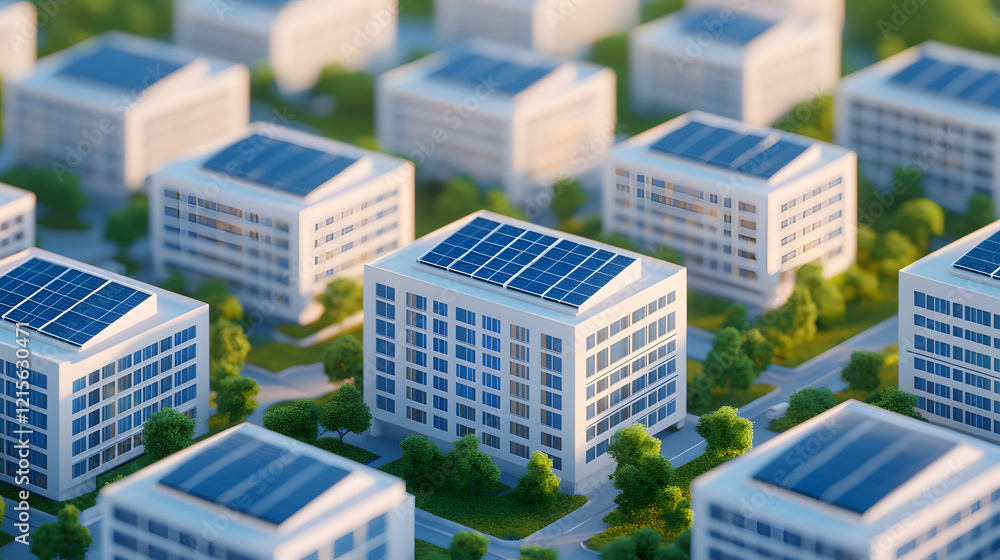 Innovative solar-powered buildings transform urban landscapes city environment aerial view sustainability concept Innovative solar-powered buildings transform urban landscapes city environment aerial view sustainability concept