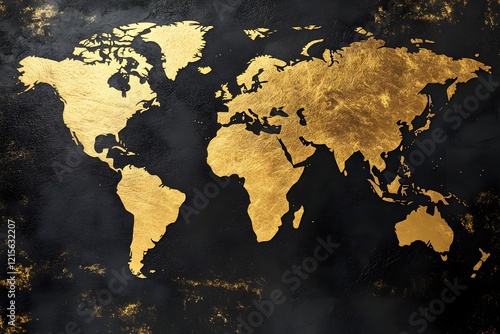 World map depicted with golden lines on a sleek black background, luxury theme.