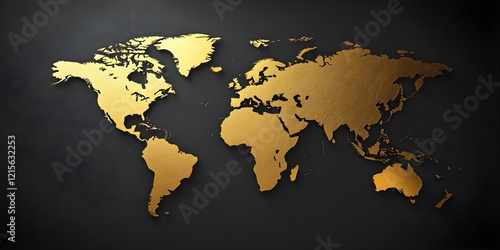 World map depicted with golden lines on a sleek black background, luxury theme.