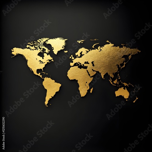 World map depicted with golden lines on a sleek black background, luxury theme.