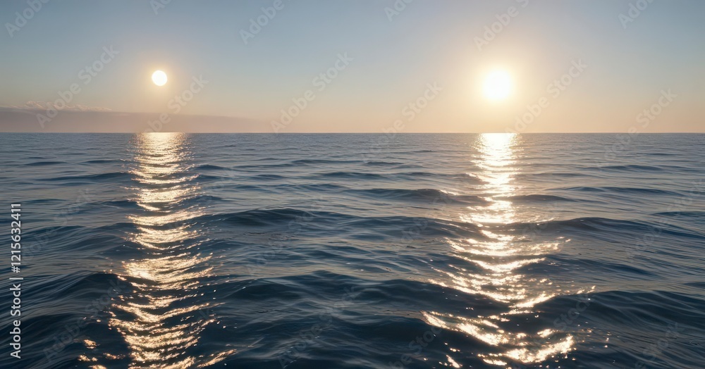 Fototapeta premium Soft blue hues of sunlight dance across the surface of the ocean , water, light, sun