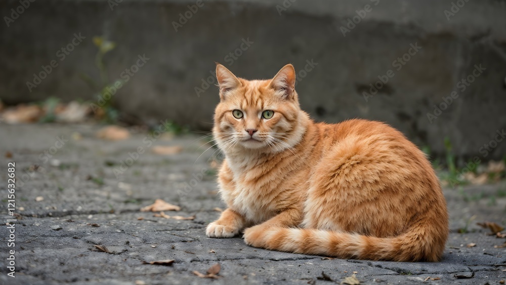 Orange Tabby Cat Photography, Relaxed Feline Sitting on Ground Orange Tabby Cat Photography, Relaxed Feline Sitting on Ground
