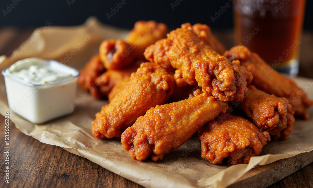 Crispy Buffalo Wings with a classic Blue Cheese Dressing Crispy Buffalo Wings with a classic Blue Cheese Dressing