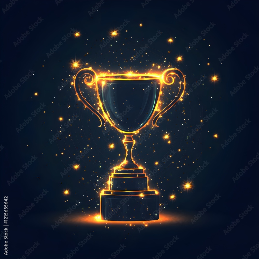 Trophy icon surrounded by glowing stars, symbolizing victory and achievement. Trophy icon surrounded by glowing stars, symbolizing victory and achievement.