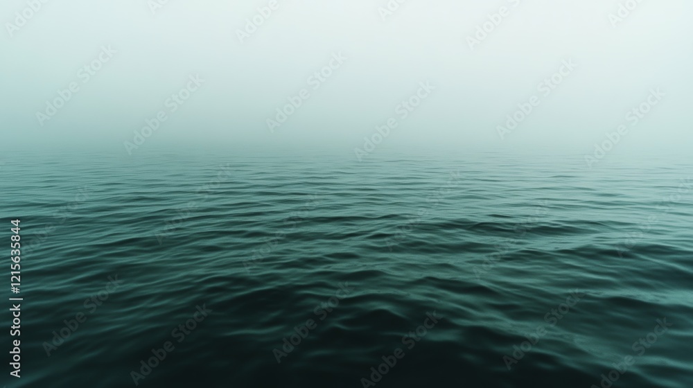 Obraz premium Endless fog meets the soft ripples of an expansive sea, blurring the line between water and sky in a dreamlike panorama.