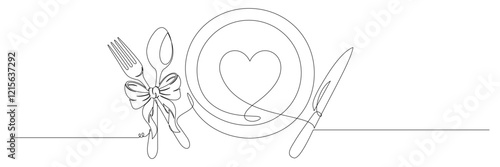 cutlery continuous line art vector 21