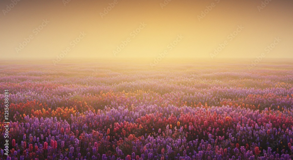 Fototapeta premium A glowing meadow filled with flowers that change color as the wind blows