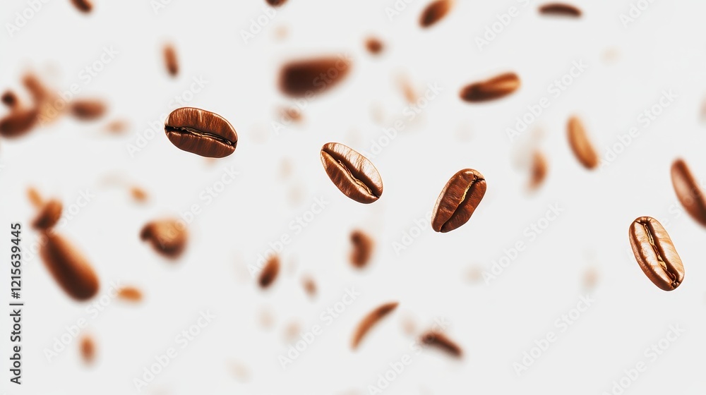 Coffee beans falling in a scattered pattern across a white surface, creating a clean, modern aesthetic. Coffee beans falling in a scattered pattern across a white surface, creating a clean, modern aesthetic.